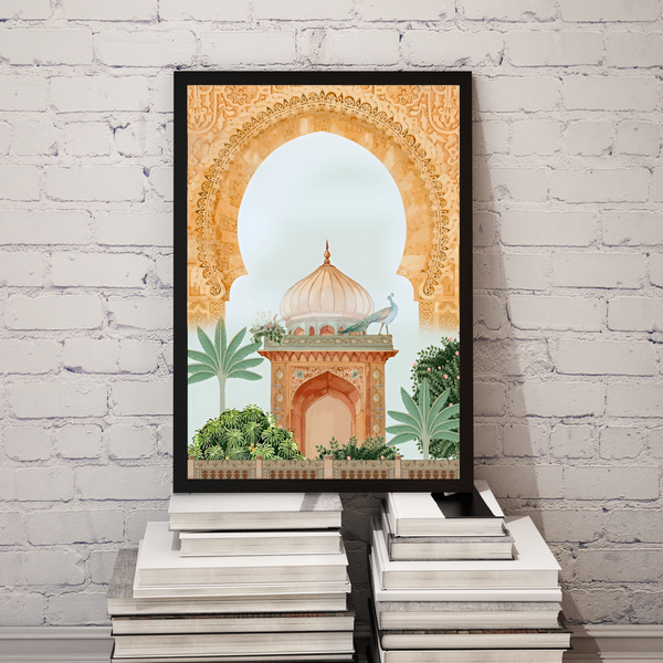 Royal Mughal Arch Wall Frame with Peacock