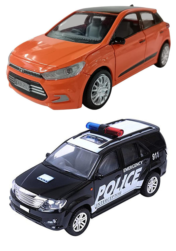 PRIYVI Car Toy for Kids Combo of Pull Back Action i20 Car with Police Interceptor Model Toy Car for Kids and Boys (Color May Vary)