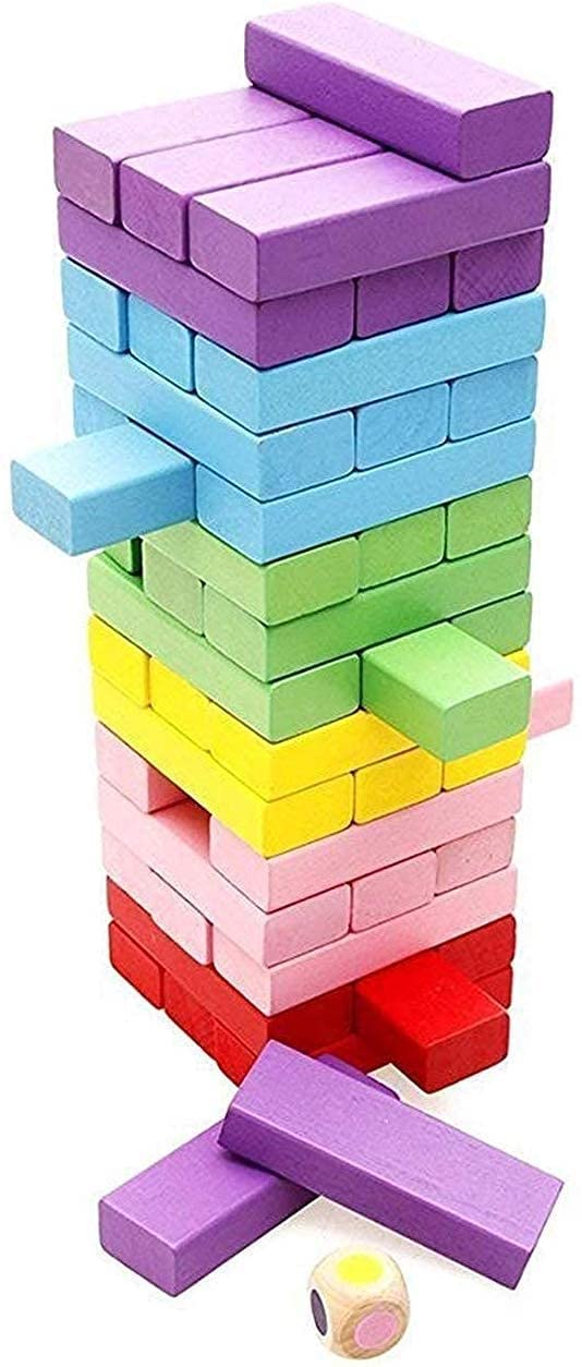 Amisha Gift Gallery 48 Pcs 3 Dice Challenging Wooden Blocks Games for Adults and Kids, Tumbling Tower Stacking Toys with Dices Board Best Educational Puzzle Game