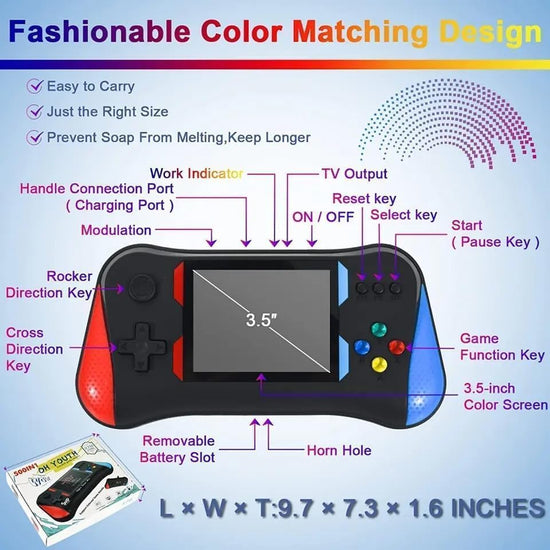 Classic Retro Handheld Console with Gamepad - 3.5In HD Screen Video Game for Kids | for Age 8-10 | Return Gifts for Birthday Party | Video Game for TV | USB Rechargeable (Assorted Colour)