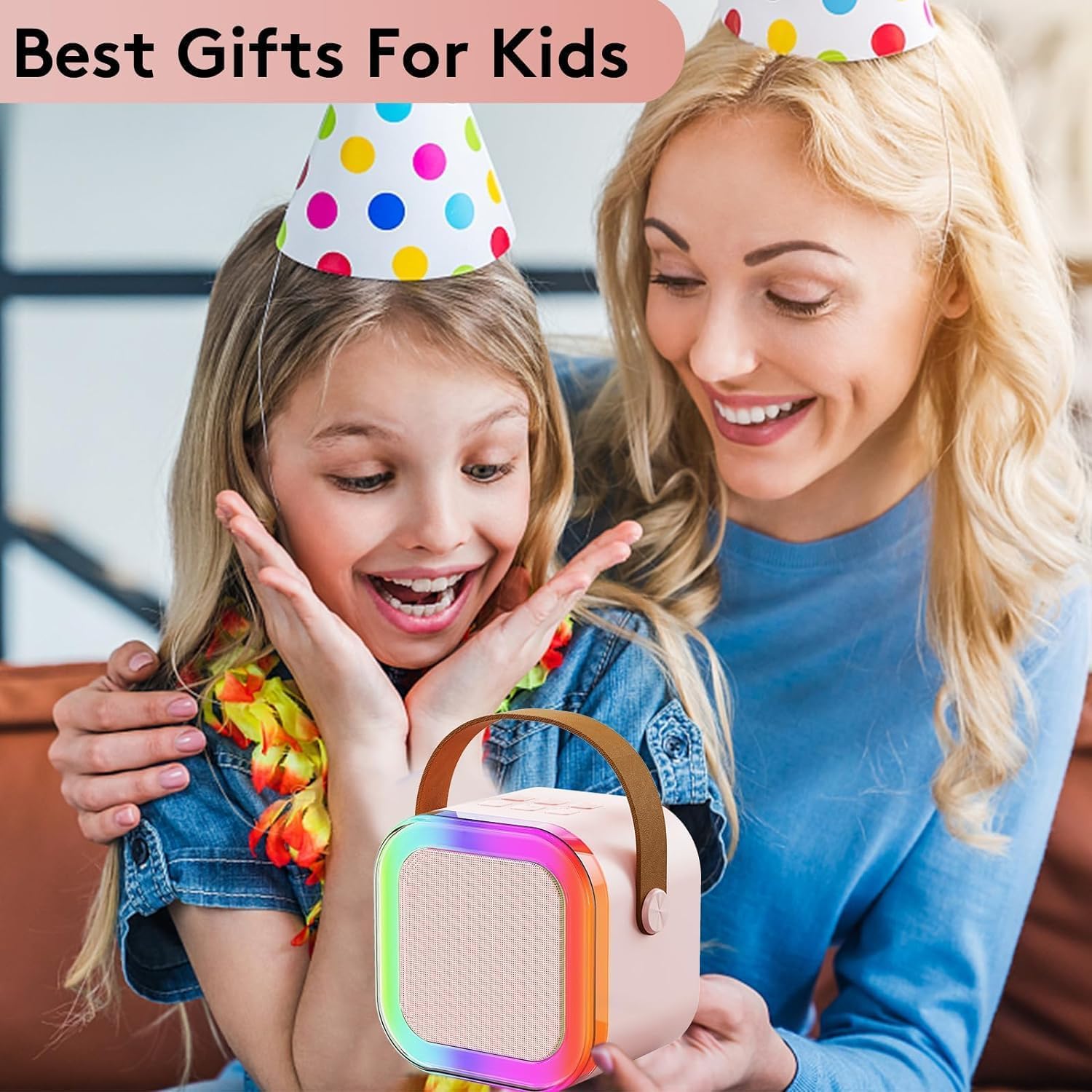 Amisha Gift Gallery Karaoke Microphone for Kids, Wireless Bluetooth with LED Lights, Portable Handheld Mic Speaker Machine, Great Gifts Toys for Girls Boys Adult (Mic with Speaker) (Assorted Colour)