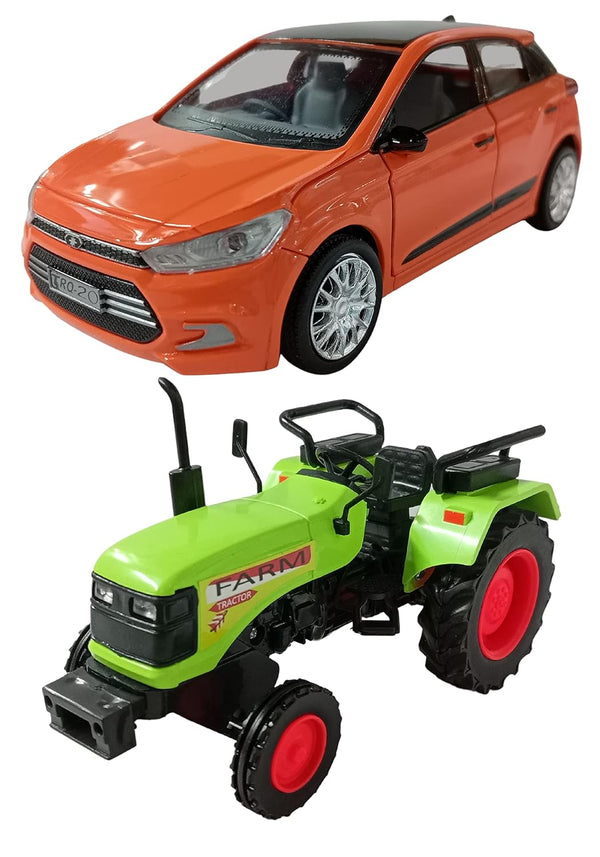 PRIYVI Car Toy for Kids Combo of Pull Back Action i20 Car with Farm Tractor Model Toy Car for Kids and Boys (Color May Vary)