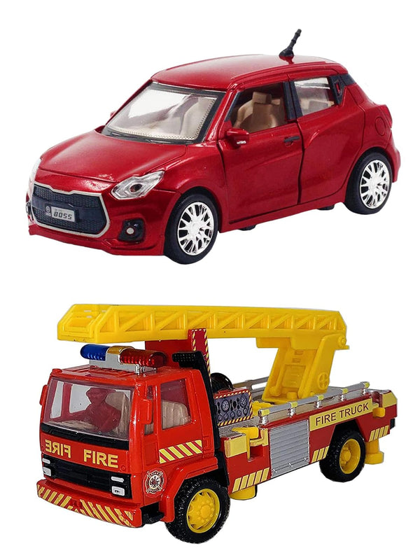 PRIYVI Car Toy for Kids Combo of Pull Back Action Swift Car with Fire Ladder Toy Car for Kids and Boys (Color May Vary)