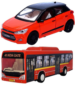 PRIYVI Car Toy for Kids Combo of Pull Back Action i20 and Low Floor City Bus Model Toy Car for Kids and Boys (Color May Vary)
