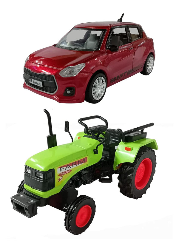 PRIYVI Car Toy for Kids Combo of Pull Back Action Swift Car with Farm Tractor Toy Car for Kids and Boys (Color May Vary)
