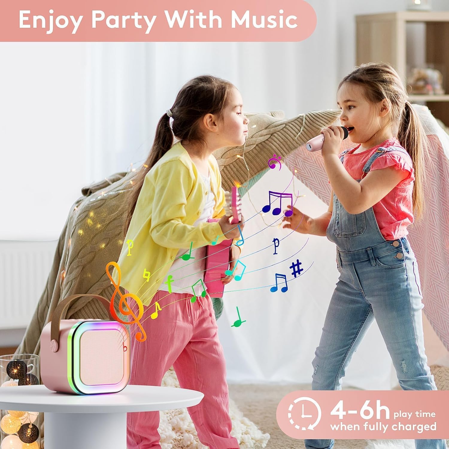 Amisha Gift Gallery Karaoke Microphone for Kids, Wireless Bluetooth with LED Lights, Portable Handheld Mic Speaker Machine, Great Gifts Toys for Girls Boys Adult (Mic with Speaker) (Assorted Colour)