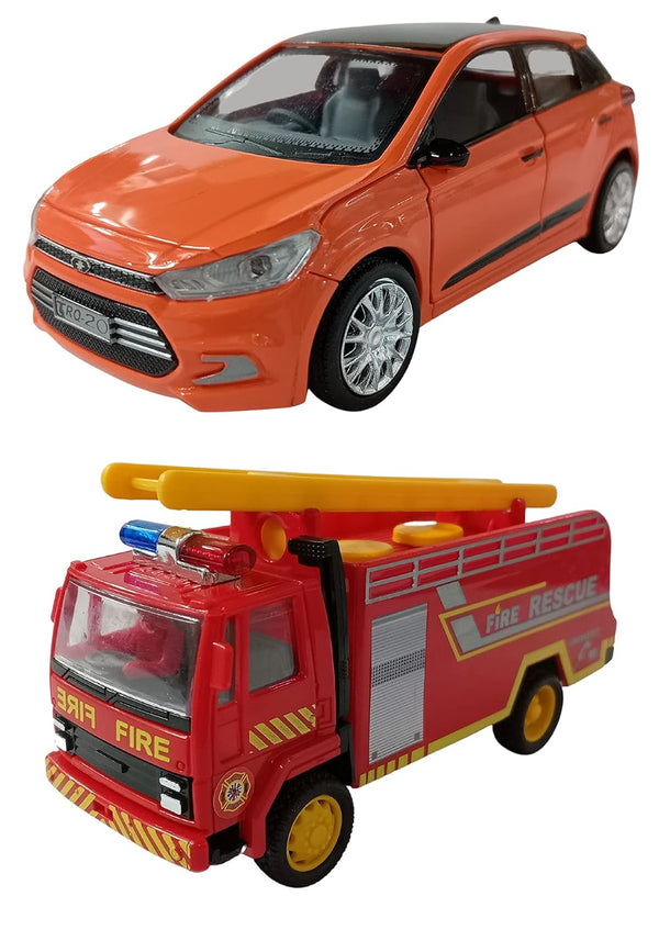 PRIYVI Car Toy for Kids Combo of Pull Back Action i20 Car with Fire Tender Truck Toy Car for Kids and Boys (Color May Vary)
