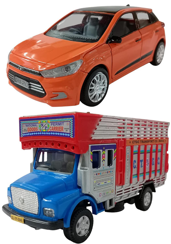 PRIYVI Car Toy for Kids Combo of Pull Back Action i20 and Public Truck Model Toy Car for Kids and Boys (Color May Vary)