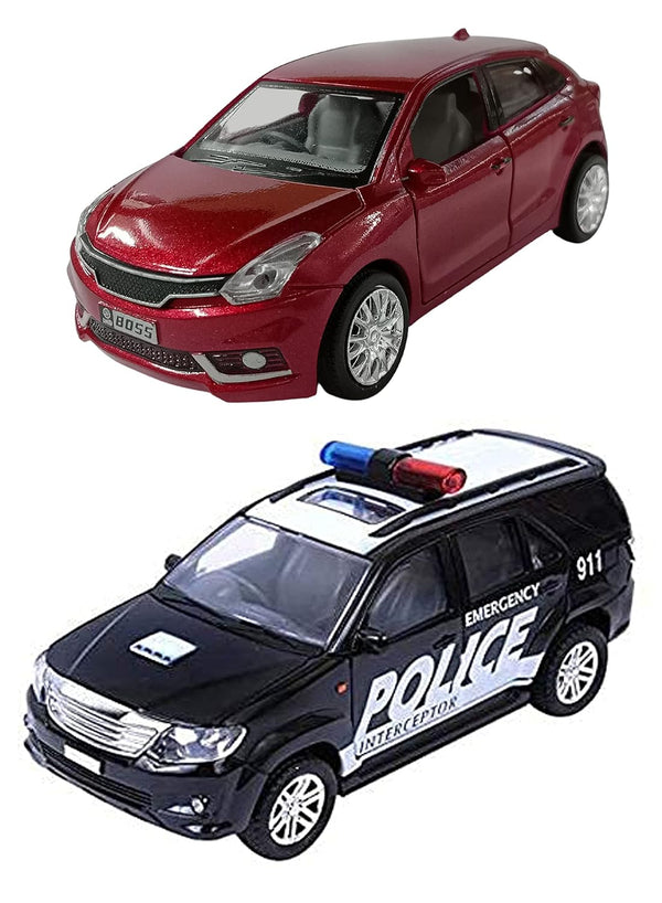 PRIYVI Car Toy for Kids Combo of Pull Back Action Baleno Car with Police Interceptor Toy Car for Kids and Boys (Color May Vary)