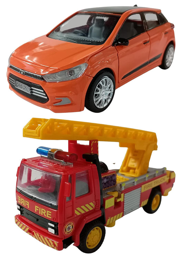 PRIYVI Car Toy for Kids Combo of Pull Back Action i20 Car with Fire Fire Ladder Truck Model Toy Car for Kids and Boys (Color May Vary)