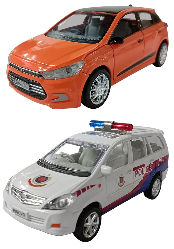 PRIYVI Car Toy for Kids Combo of Pull Back Action i20 Car with PCR Police Toy Car for Kids and Boys (Color May Vary)